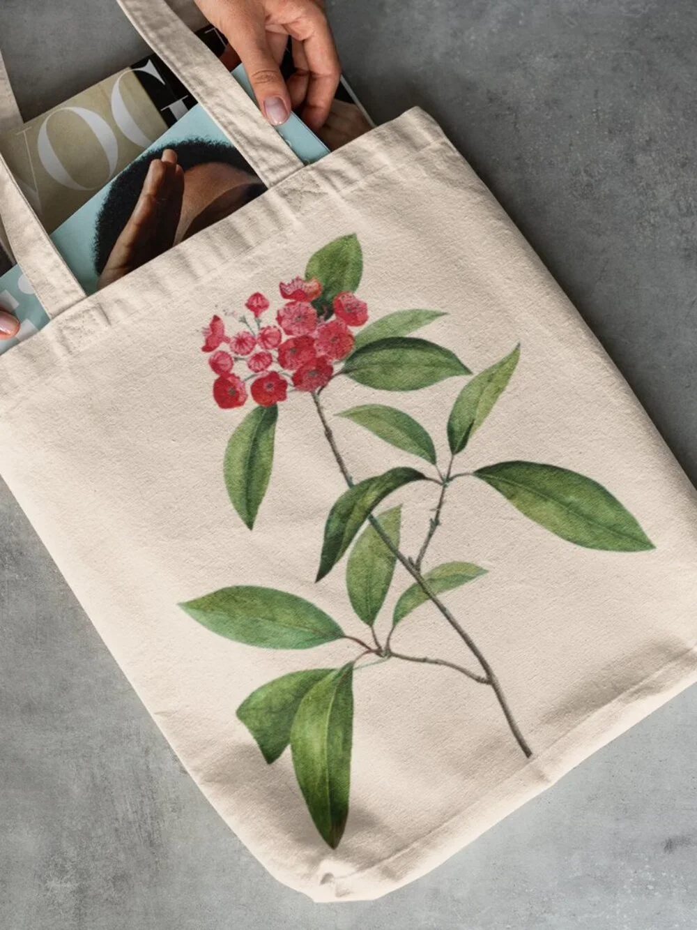 Mountain Laurel Vintage Floral Print Graphic Canvas Tote Bag
